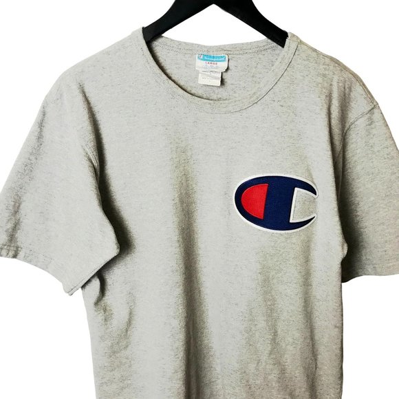 Champion T Shirt Classic Sport Gym Patch Tee Short Sleeve Cotton Solid Logo L - Picture 2 of 9